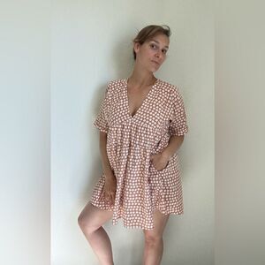 Mustard Seed Polkadot Babydoll Dress Tassel Back Medium Feminine Lined